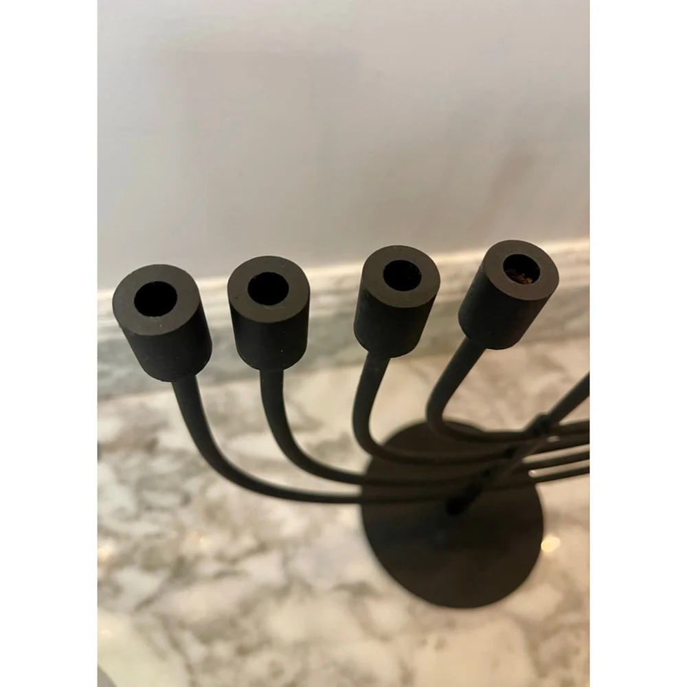 Modern Black Metal Menorah 9 Branch Matte Finish Judaica 13” Heavy